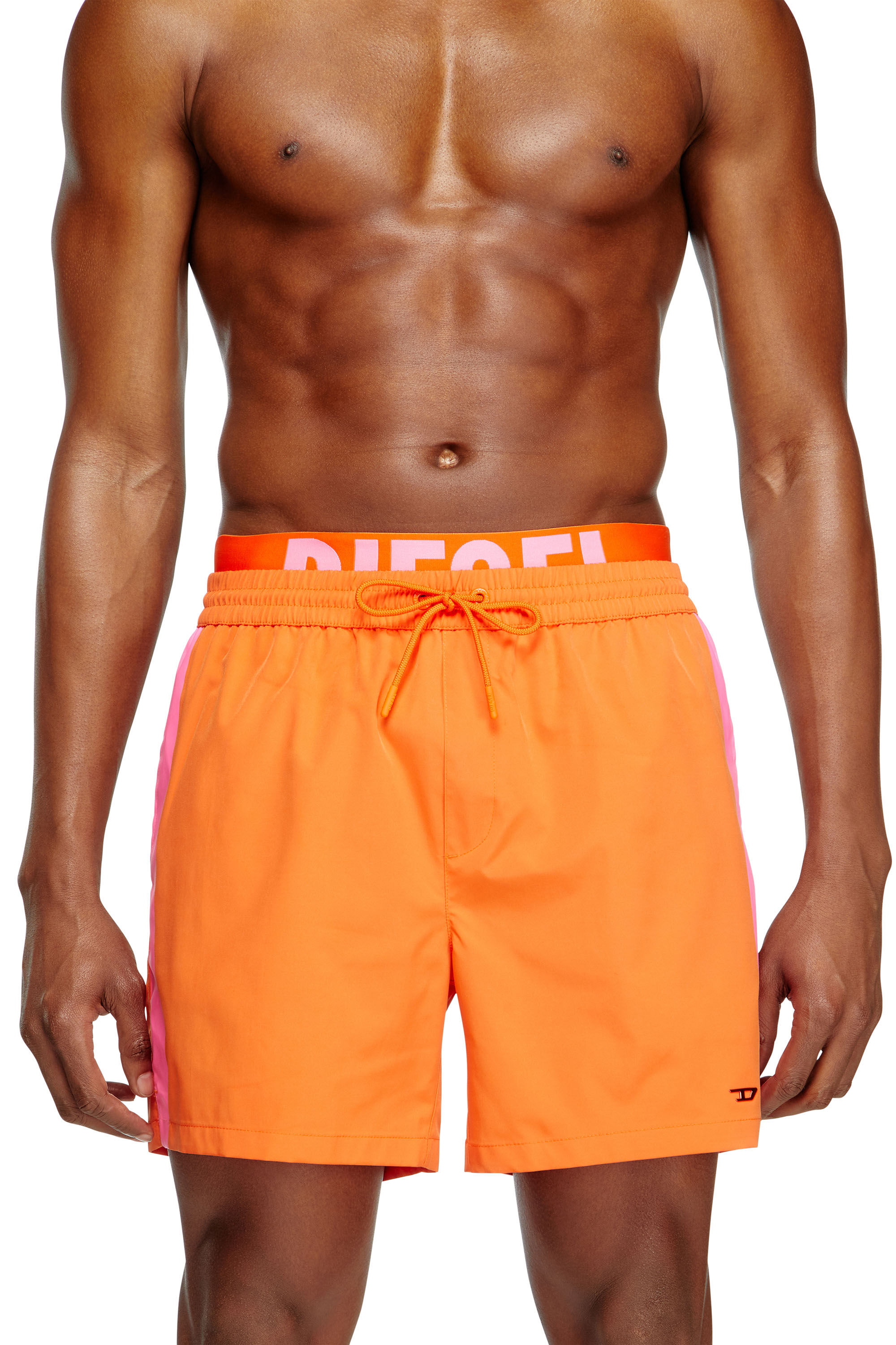Diesel - VISPER-41-D-POP, Man's Mid-length swim shorts with hybrid waist in Orange/Pink - 1