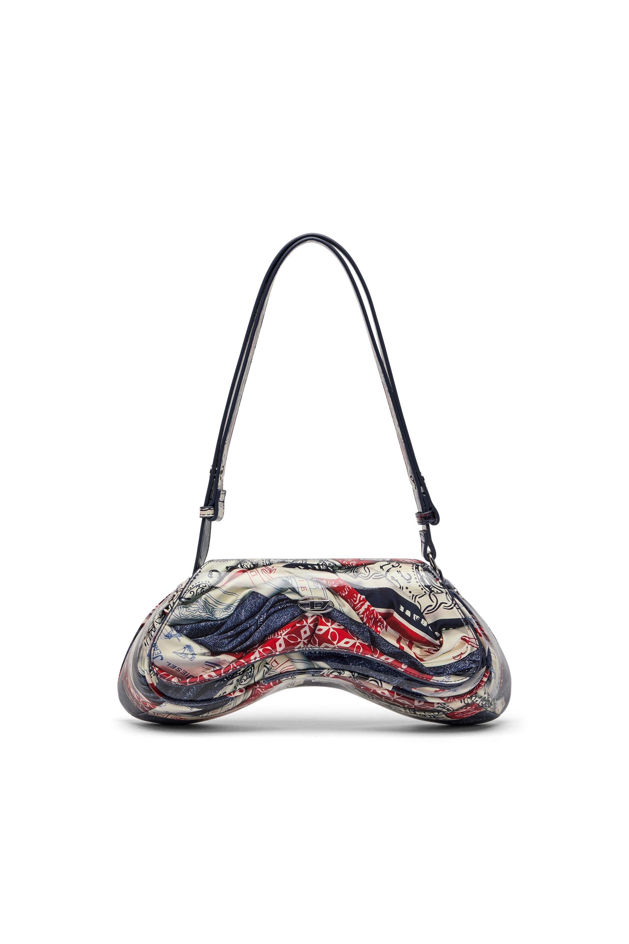 Diesel - PLAY CROSSBODY, Woman's Play-Shoulder bag in printed glossy PU in White/Blue - 1