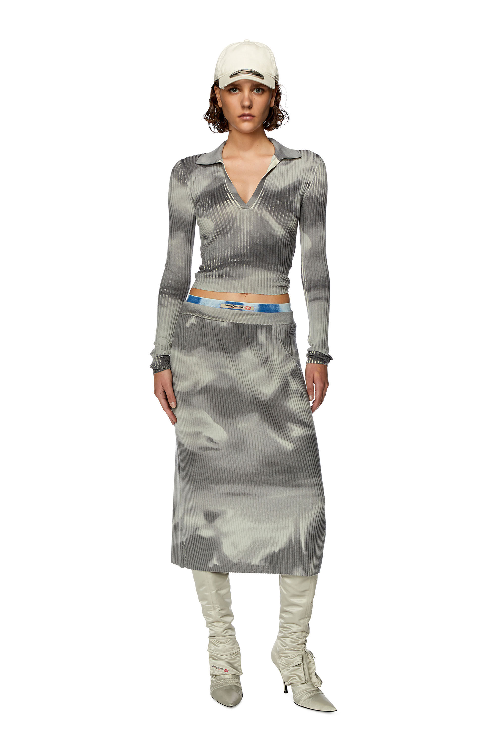 Diesel - M-BRIANA, Woman's Wool-knit polo top with camo print in Grey - 1