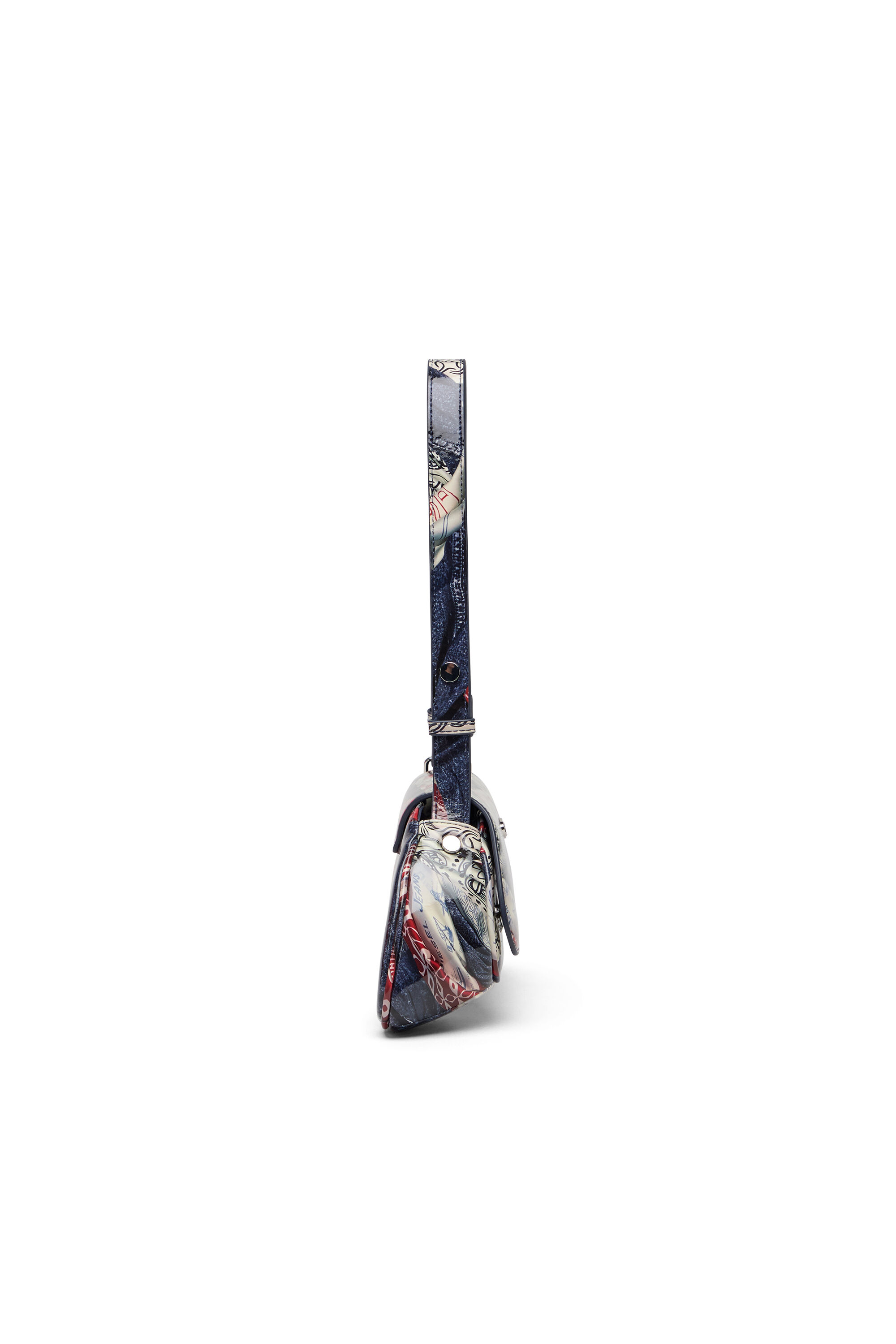 Diesel - PLAY CROSSBODY, Woman's Play-Shoulder bag in printed glossy PU in White/Blue - 4