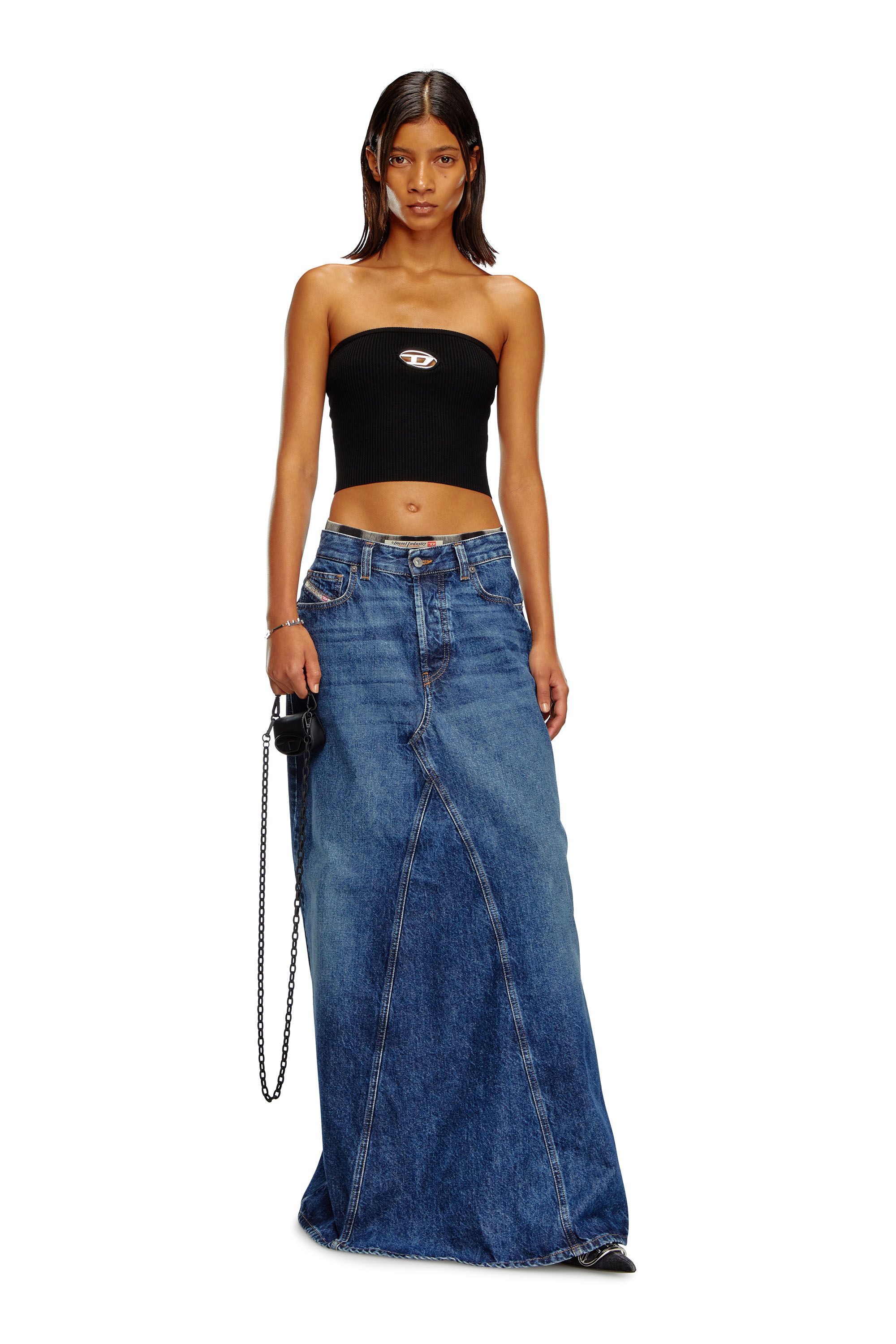 Diesel - M-CLARKSVILLEX, Woman's Tube top with logo plaque in Black - 1