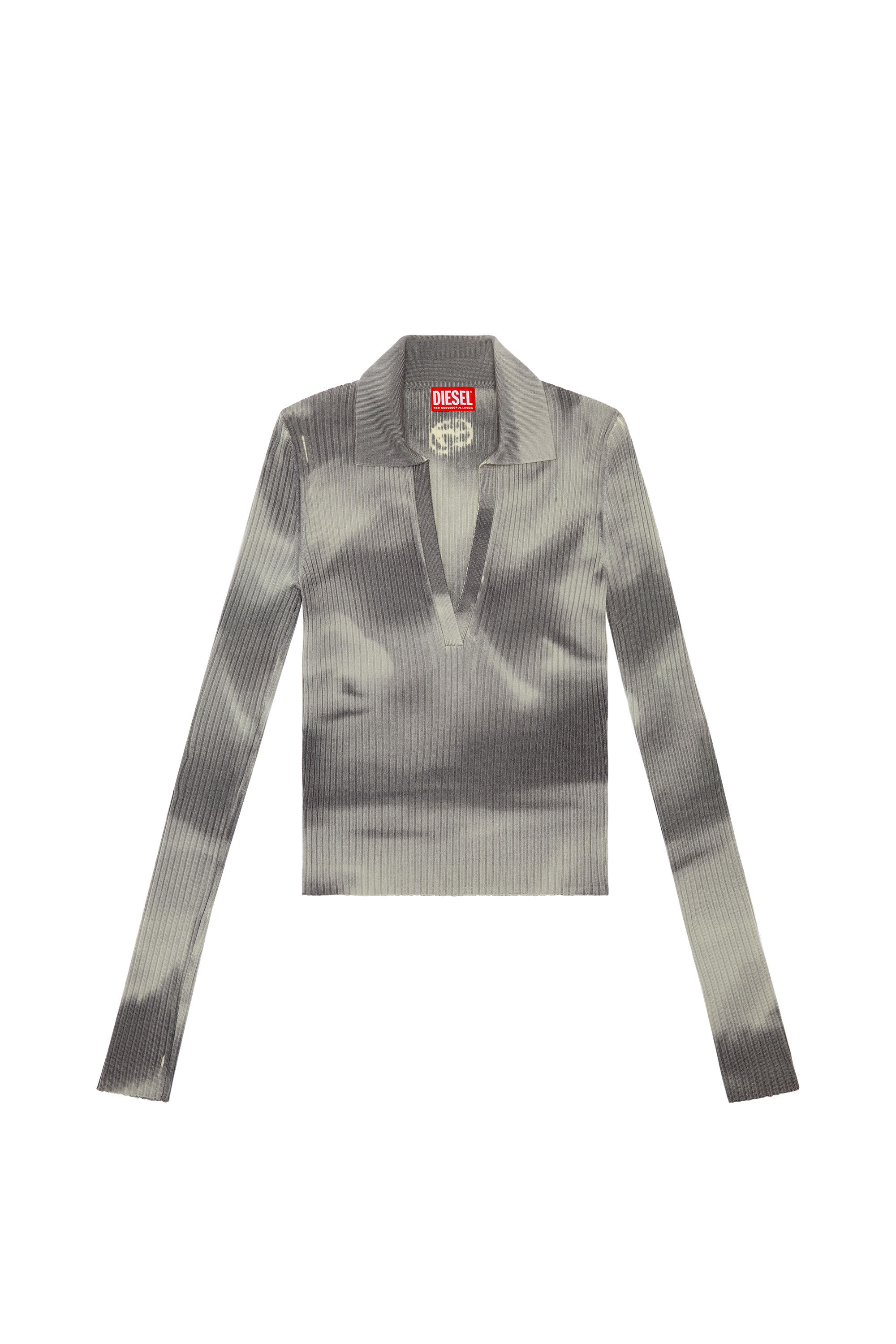Diesel - M-BRIANA, Woman's Wool-knit polo top with camo print in Grey - 2