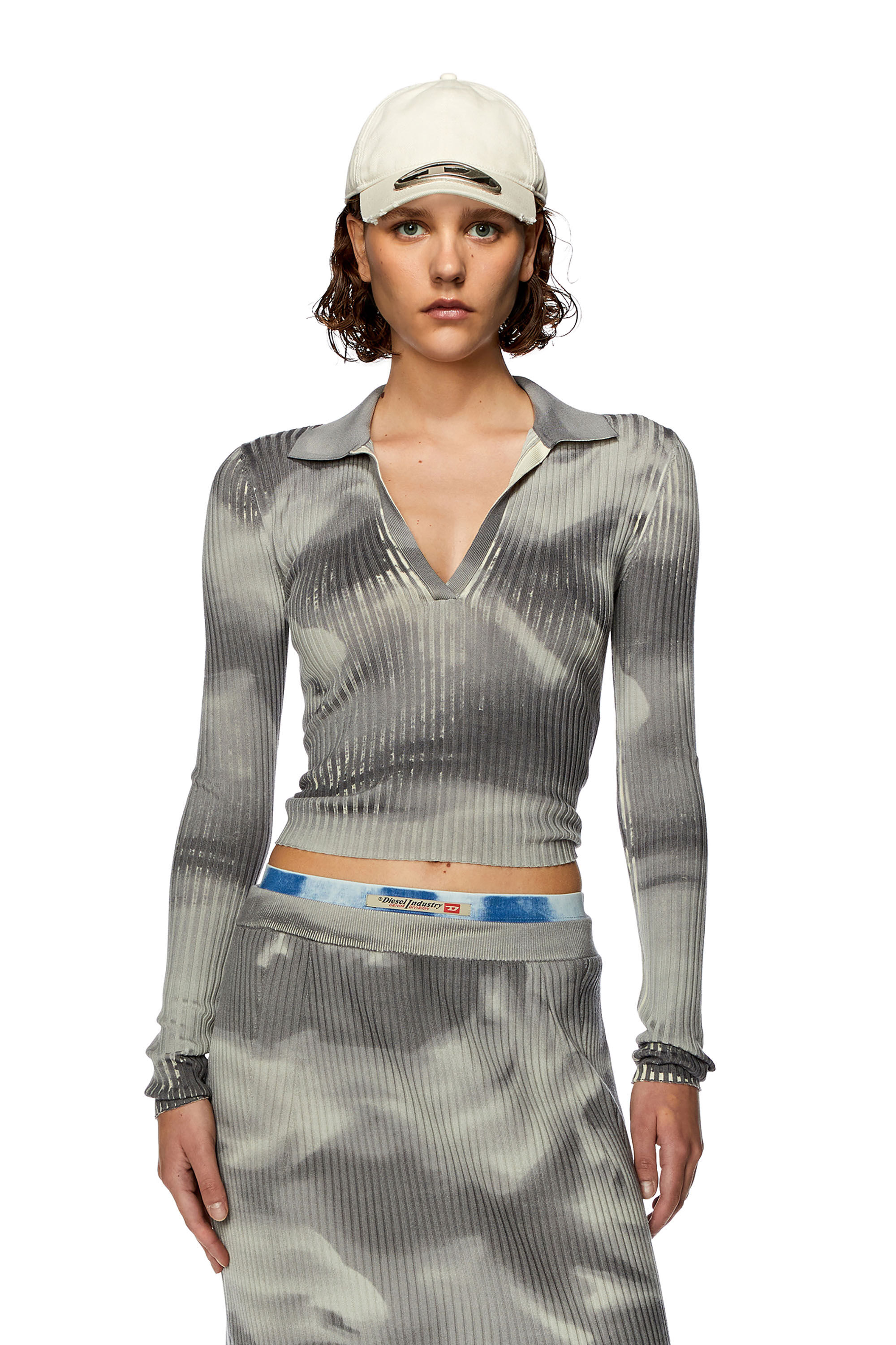 Diesel - M-BRIANA, Woman's Wool-knit polo top with camo print in Grey - 3