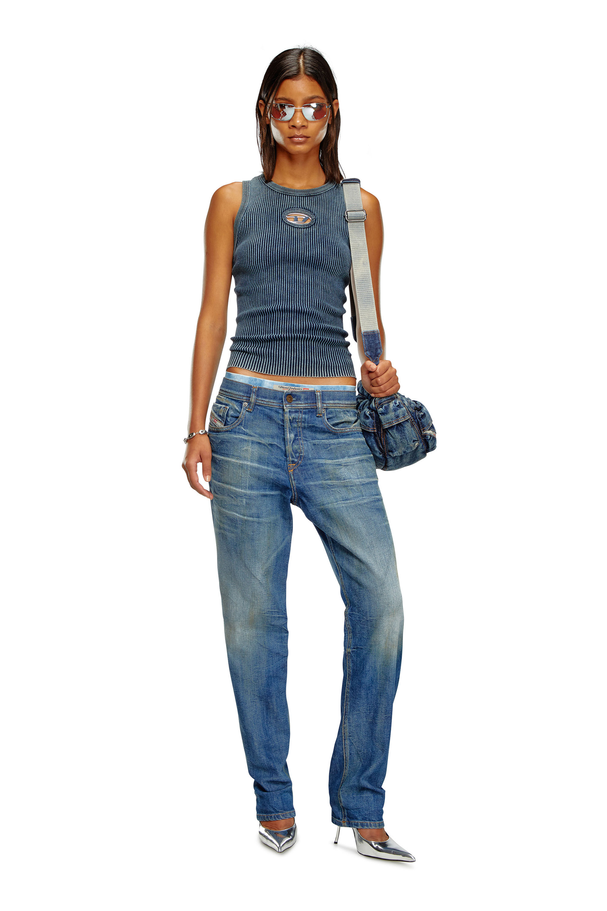 Diesel - M-ANCHOR-A-SL, Woman's Rib-knit tank top with Oval D in Dark Blue - 1