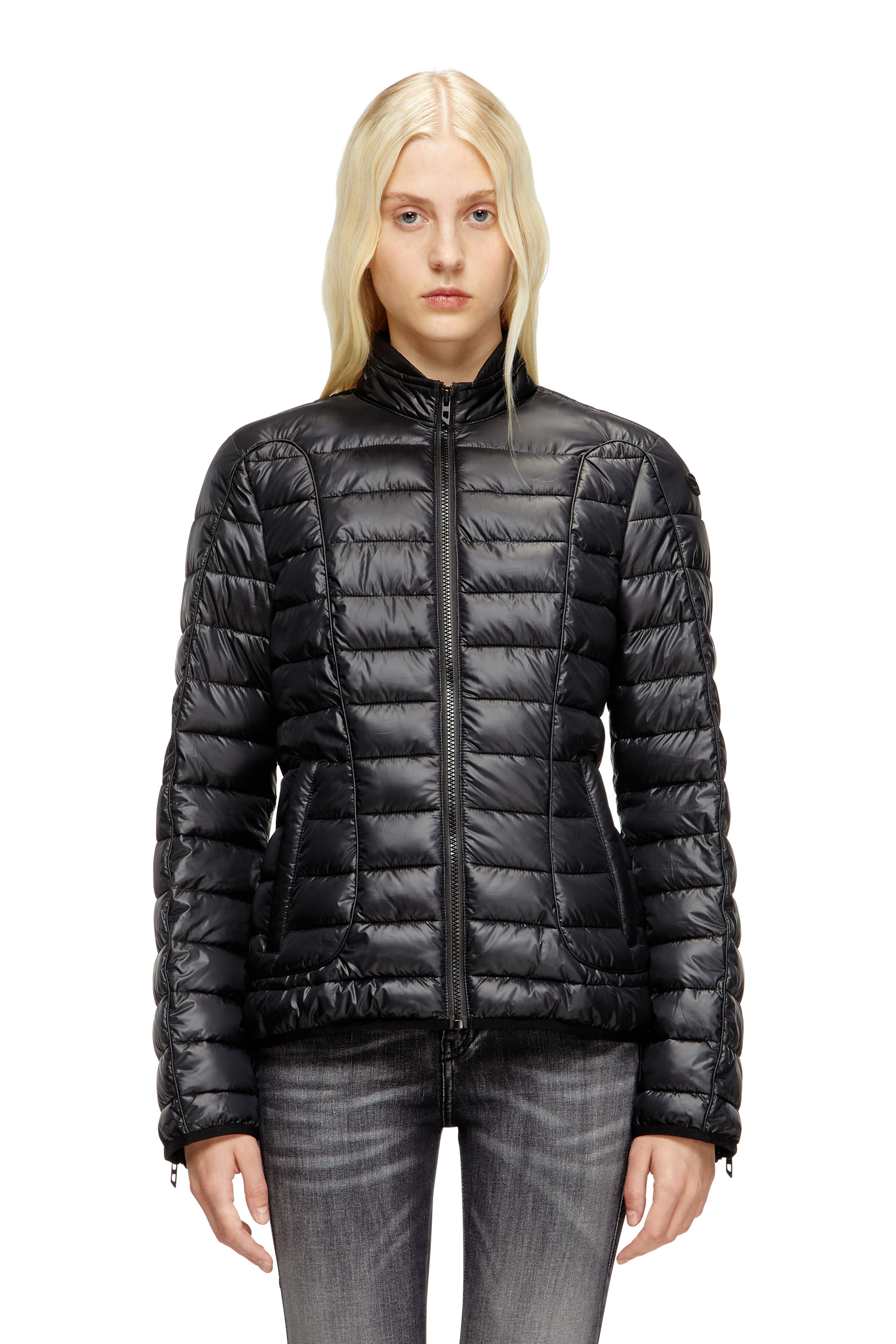 Diesel - W-PILOT-FEM, Woman's Puffer jacket with biker details in Black - 1