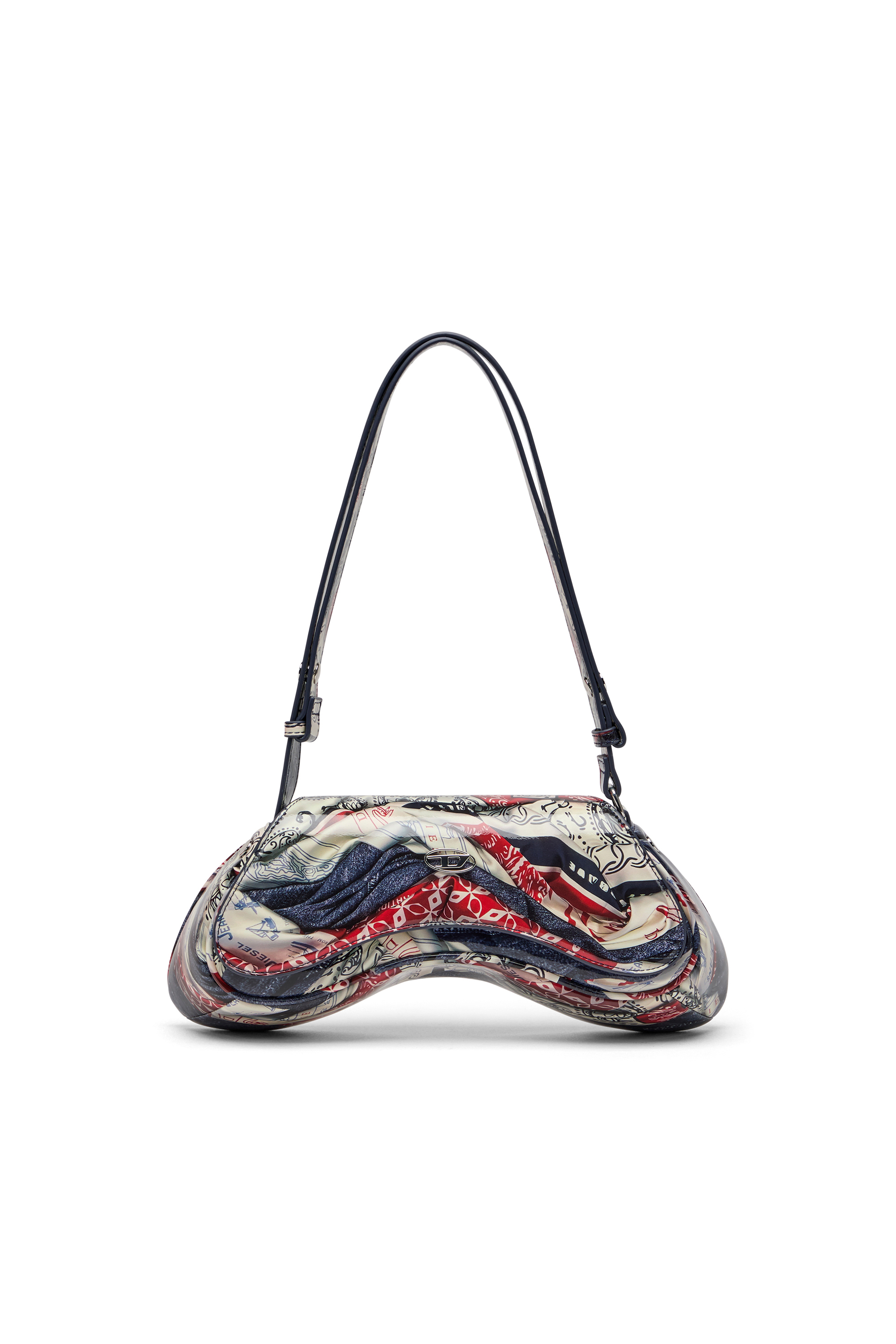 Diesel - PLAY CROSSBODY, Woman's Play-Shoulder bag in printed glossy PU in White/Blue - 1