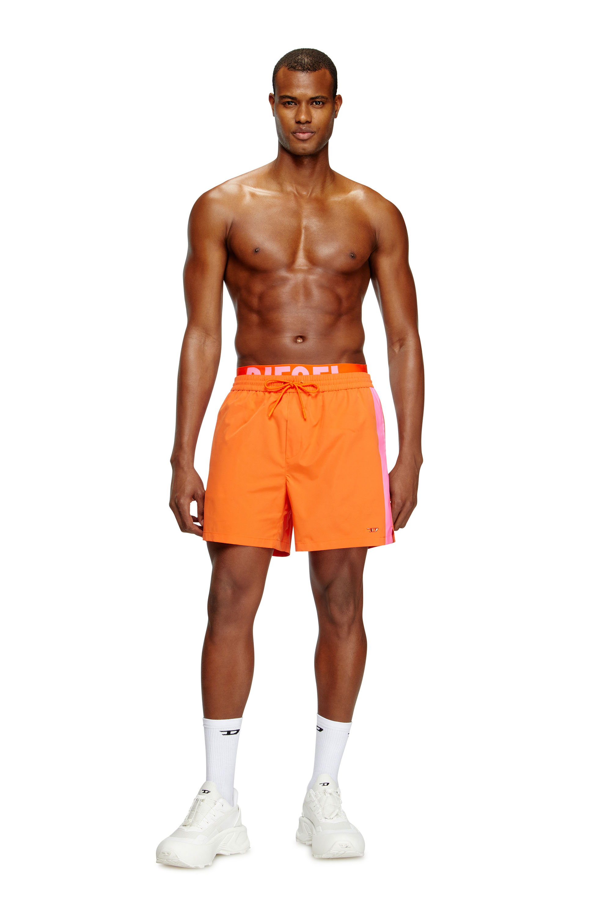Diesel - VISPER-41-D-POP, Man's Mid-length swim shorts with hybrid waist in Orange/Pink - 1