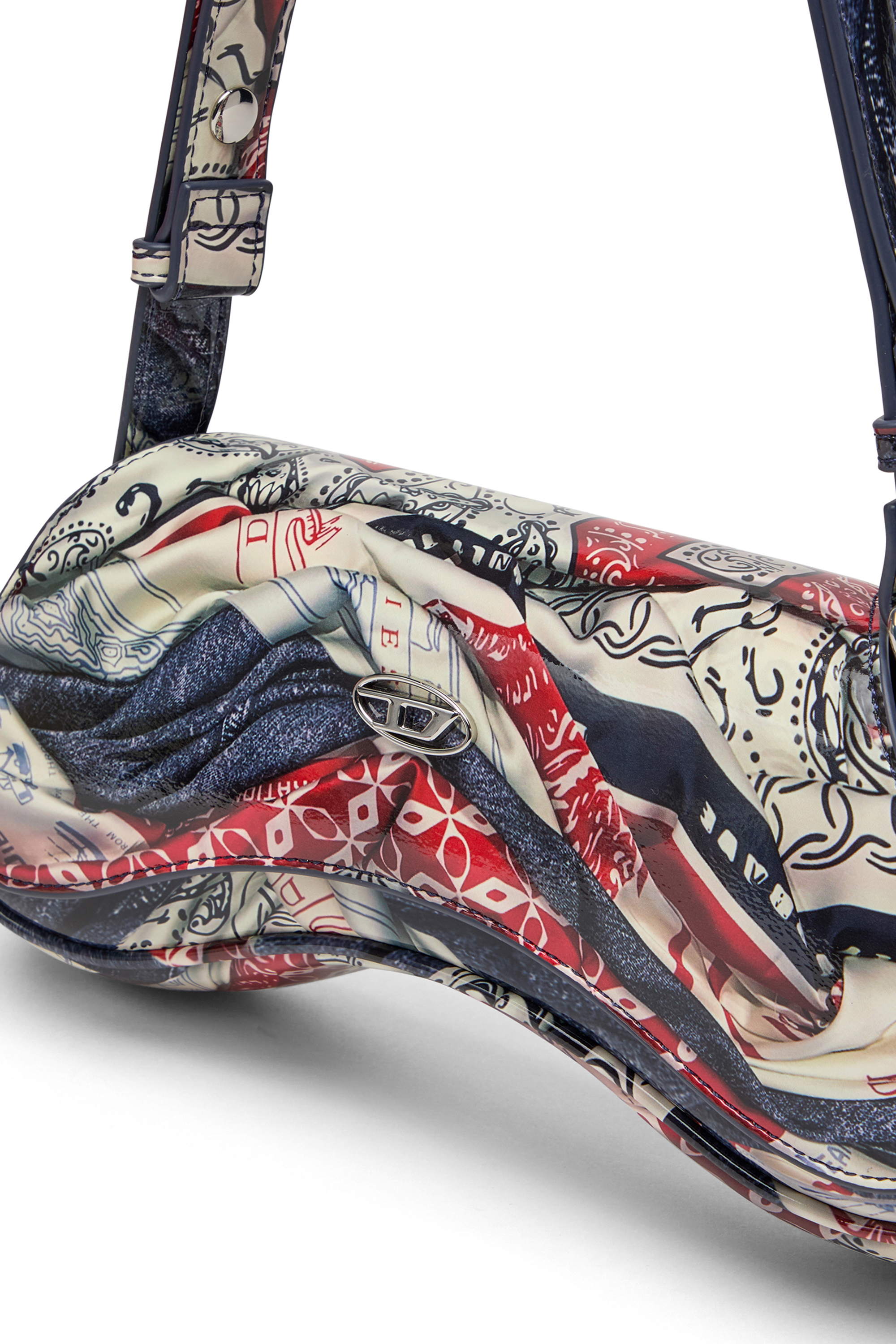 Diesel - PLAY CROSSBODY, Woman's Play-Shoulder bag in printed glossy PU in White/Blue - 3
