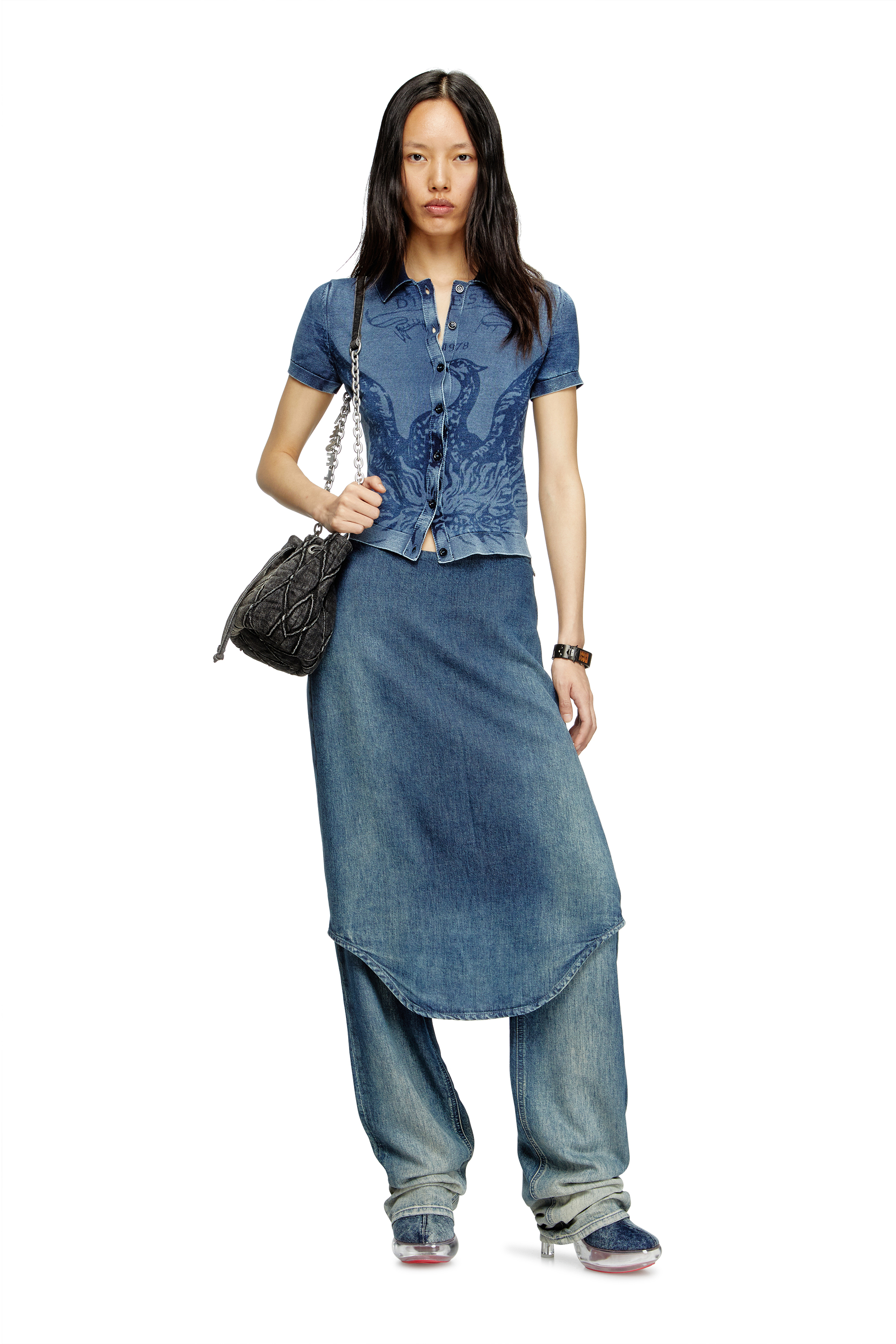 Diesel - CHARM-D BUCKET S, Woman's Charm-D S-Mini bucket bag in treated quilted denim in Black - 2